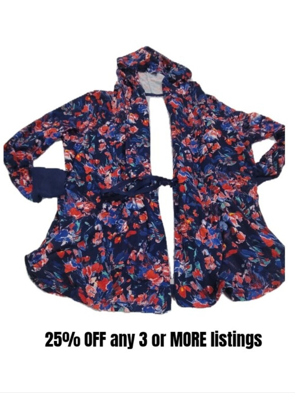 Floral Navy Hooded Lightweight Jacket Cuddl Duds Graphic Print Longsleeve Soft